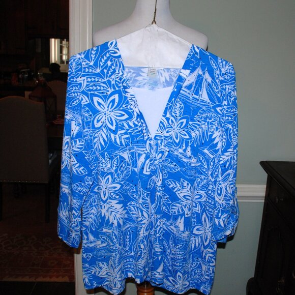 NWOT Marine Blue Silver Sequined Nautical Top-2X - Picture 2 of 7